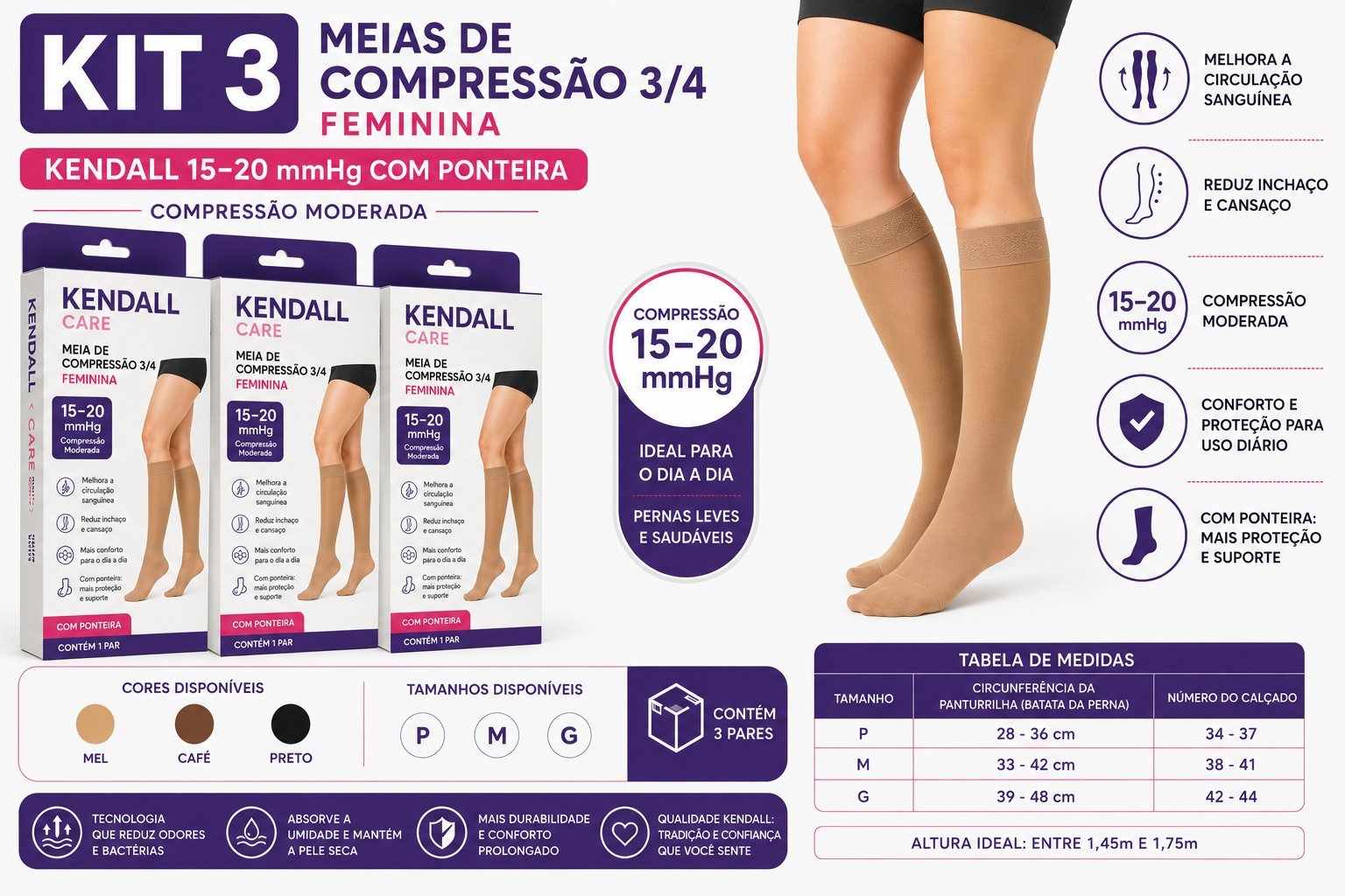 Meias de compressão Kendall